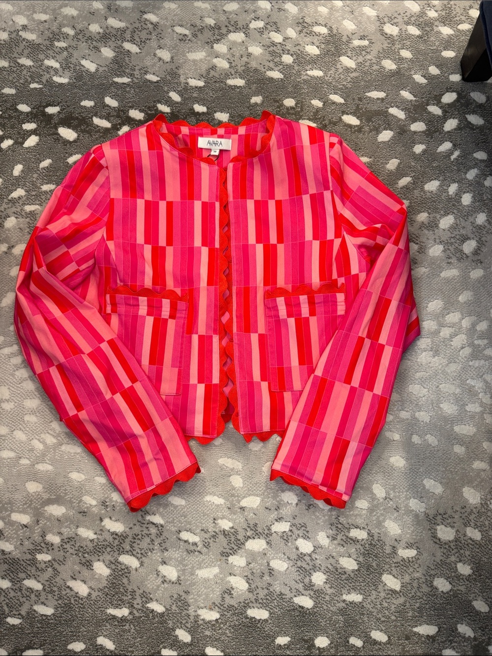 Pink and Red Striped Scallop-Edge Jacket